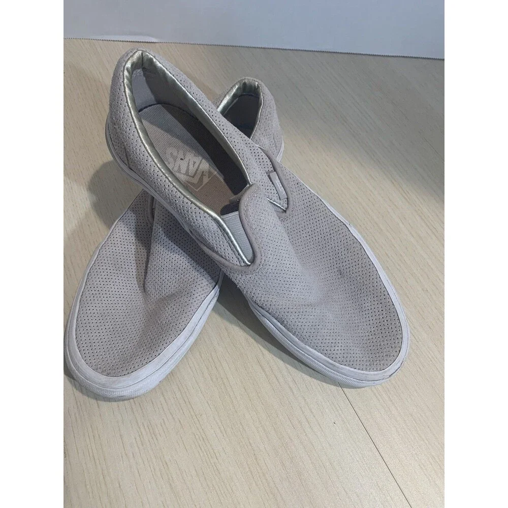 Vans Asher Slip-On Sneaker Perf Gray Leather US Men's Sz 8, Women's 9.5